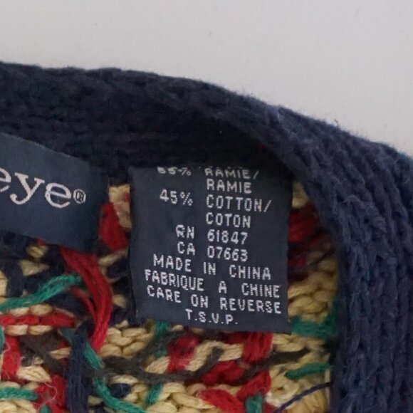 VTG Eagle’s Eye Patchwork Knit Cardigan 55% Ramie 45% Cotton Eclectic Grandpa M - Picture 9 of 9